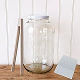 OOPS TOYS XXL Einmachglas 4250 ml mit Schraubdeckel – Vorratsglas mit Etikett & Holz-Zange – Großes Glas zum Einlegen, Fermentieren & Aufbewahren (1 Stk.)