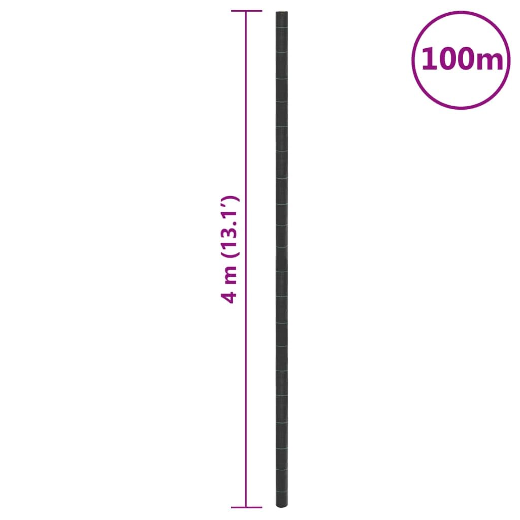 Włóknina przeciw chwastom, czarna, 4 x 100 m, PP włóknina ogrodowa o gramaturze 60 g/m², włóknina do mulczowania rabatek, tarasów, ścieżek i trawników, włóknina podłogowa z zielonymi paskami