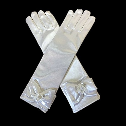 Dreamhigh Kids Stretch Satin Long Finger Gloves For Flower Girl Children Party White #TOP4