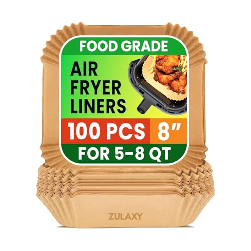 Image of Zulaxy Air Fryer Paper Sheets 100 PCS | Disposable Non Stick Parchment Liners for Baking, Cooking, Roasting and Microwave Safe (Square Liner, 8 Inch)