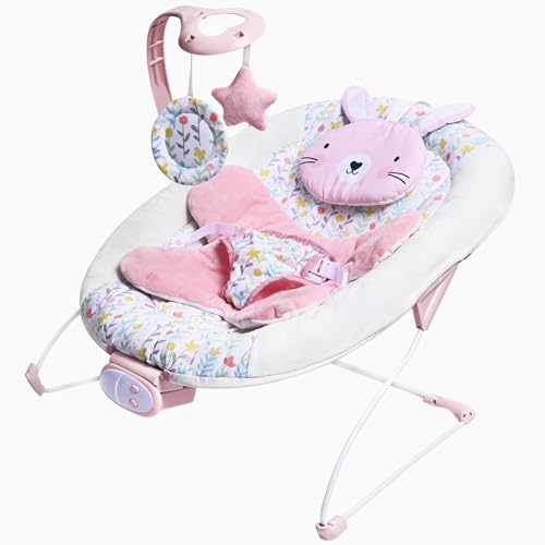 LADIDA Baby Bouncer for Birth to 6 Months, Baby-Rocker with 3 Speeds and 8 Soothing Songs, Vibrating Infant Seat with Removable Toy Bar, Portable and Lightweight