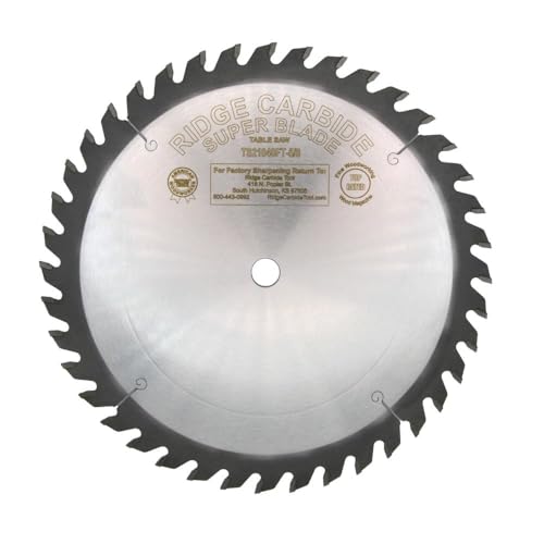 Ridge Carbide 10" Box Joint Blade | 40 Teeth, FTG Grind, +15° Hook, 5/8" Bore, 0.094" Plate Thickness, 0.125" Kerf | for Ripping and Box Joints