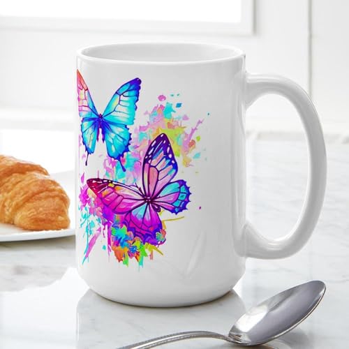 Taza de Cerámica 15 oz CafePress Neon Splatter Butterflies miniatura 6