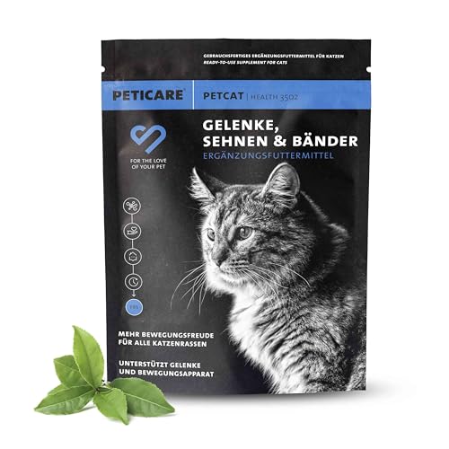 Peticare Gelenk-Pulver für Katzen | Mit MSM, Kollagen | unterstützt Gelenke, Bewegungsapparat, Beweglichkeit, nach Belastung | Keine Tabletten, Kapseln | Ergänzungsfutter-Mittel - petCat Health 3502
