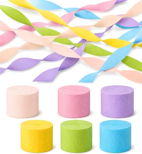 Image of Pastel Colors Crepe Paper Streamers Party Decorations,6 Rolls Pastel Streamers for Candyland Party Theme Birthday Wedding Bridal Baby Shower