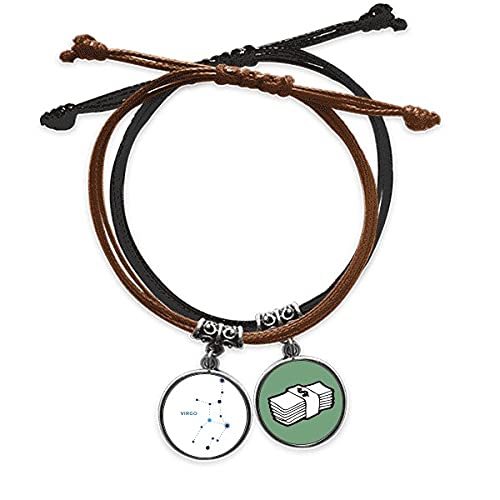 Pulsera de cuero Virgo con constelación detallada en acabado artesanal negro