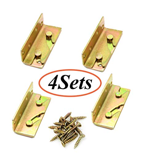 Socell 4 Sets Bed Rail Brackets Heavy Duty No-Mortise Bed Rail Fittings Wooden
