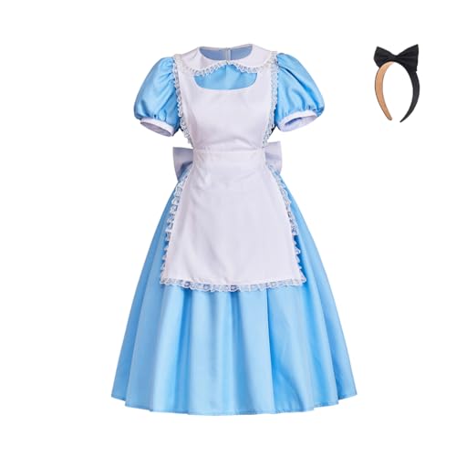 Classic Alice Cosplay Costume Blue Maid Apron Lolita Fancy Dress for Women (M)