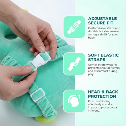 Image of Baby Head Protection Backpack - Soft Lightweight Fall Cushion for Toddlers During Crawling & Walking, Helps Ease Impact from Backward Tumbles(Green Dinosaur)