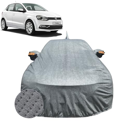 Image of Car Cover Compatible for Volkswagen Polo (2009-2022) | 100% Waterproof Cover with Antenna & Reflective Mirror Pockets | Dustproof, Scratchproof, Heatproof Car Cover |Soft Cotton Lining| Grey