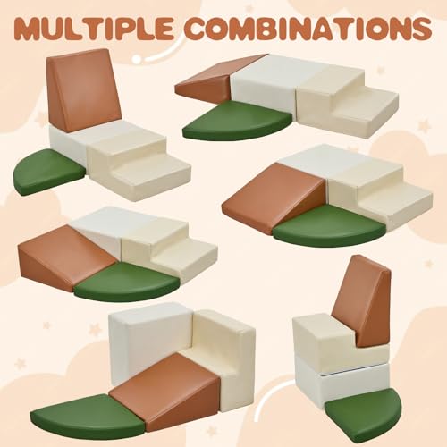 Image of Sumbababy Climbing Foam Blocks for Toddlers: Waterproof Pu Leather Soft Climber - 4 Pcs Toddler Indoor Climbing Toys - Kids Outdoor Playground Playset Best Gift Preschool Daycare Supplies(Green /Brown)
