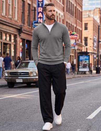 Image of COOFANDY Men's Quarter Zip Up Sweaters Slim Fit Lightweight Mock Pullover