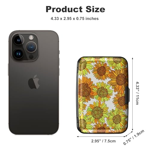 Image of ELFISH Mini RFID Aluminum Wallet Credit Cards Holder Business Card Case Metal ID Case for Men Women(Sunflowers)