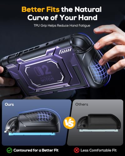 Image of FASTSNAIL Switch 2 Protective Case, Switch 2 Cover with Dockable TPU Middle Frame, Non-Slip Ergonomic Grip for Joycon 2, Anti-Scratch PC Front Cover with 12 Game Card Slots for Switch2 - Deep Purple