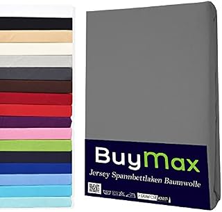 Buymax Prześcieradło z gumką 80 x 200 cm, bawełna, 100% prześcieradło z gumką, wysokość materaca do 25 cm, kolor antracytowo-szary