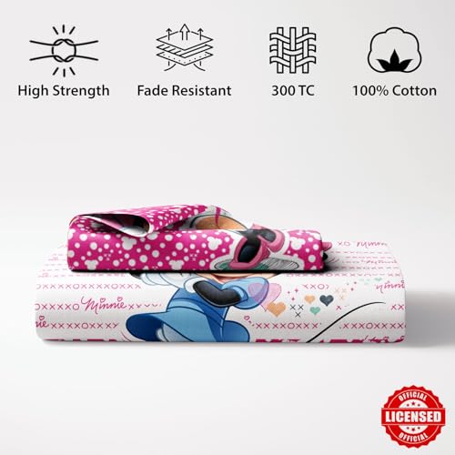 Image of Sassoon Disney Minnie Mouse Digital Printed, Cotton Single Bedsheet, 300 TC, 1 Pillow Cover, Fade Resistant, Bedsheet for Kid's Bedroom, (1.50m X 2.35m)