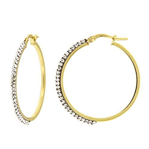 DelPia, Orecchini a Cerchio in Oro 18kt e Argento Sterling 925 2begold con Cristalli (Oro giallo, 25mm)