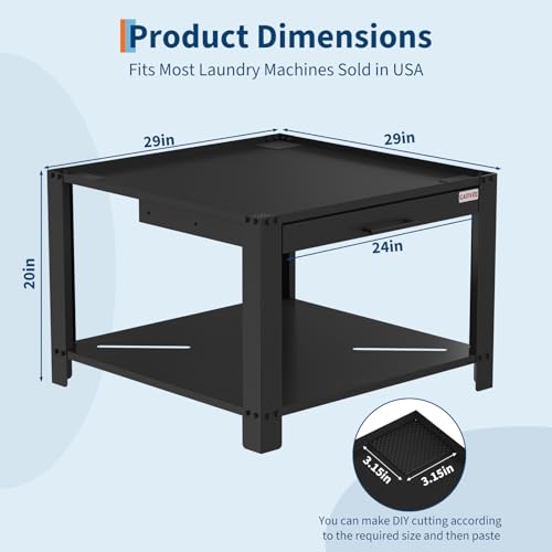 Image of Garvee 29 inch Laundry Pedestal with Pullout-Shelf, Pedestal Universal Fit Anti-Vibration Washing Machine Stand with Base Storage, 800 lbs Capacity, Black