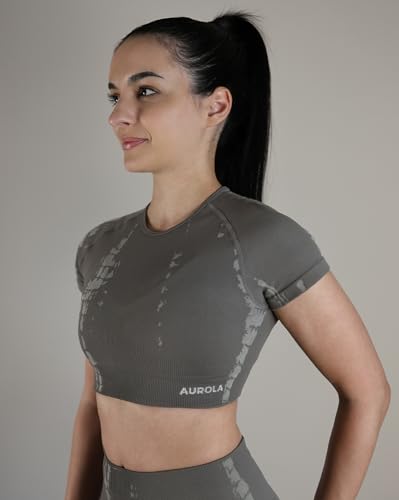Image of AUROLA Serpent Snake Seamless Workout T-Shirts for Women,Short Sleeve Crop Top Gym Yoga Athletic Shirts Tee