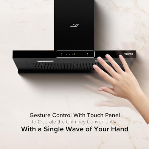Image of V-Guard T20 90cm Chimney for Kitchen | 1300 m /h High Suction Capacity | Intelligent Auto Clean | Filterless Chimney | Motion with Touch Control