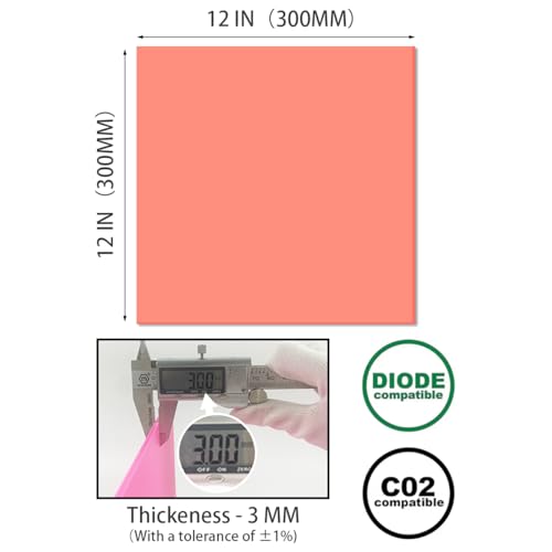 Image of 2pcs Pastel Cell Cast Acrylic Sheets Watermelon Pink 1 /8inch (3mm) 11.75x11.75 300x300mm Glossy Matte Laserable Plexiglass Sheets Plasitc Board for Laser Cutting Engraving DIY Project