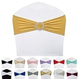 Maiangel Spandex Chair Sashes Bands 50PCS Stretch Chair Ties Bows with Buckle Slider for Wedding Party Banquet Decoration (Gold)…