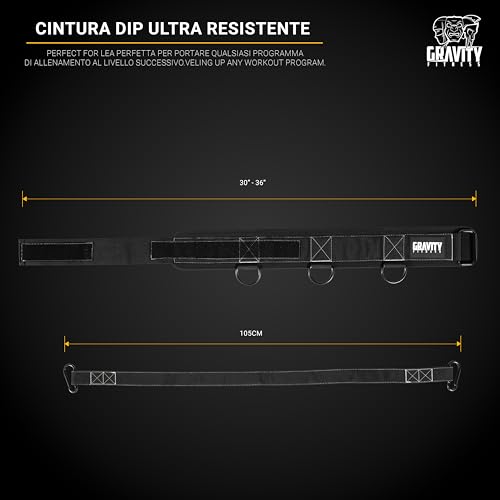 Gravity Fitness 4-in-1 Weightlifting Belt for Strength Workouts - Heavy Duty Nylon Dip Belt for Squat, Pull Up, Sled Pull Belt for Gym, Calisthenics & Resistance Training Accessories - Image 3