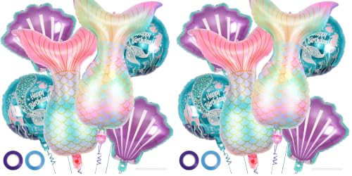 Image of 6 Pcs Mermaid Balloons, SeaShell Foil Balloons, Mermaid Tail Mylar Balloons for Sea Ocean Themed Birthday Party Decorations Baby Shower (Pack of 2)