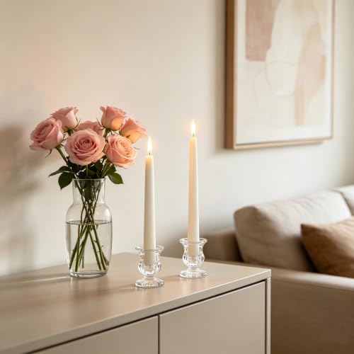 Hosley Set of 24 Glass Taper Candle Holders – Clear Candlestick Holder Set for Weddings, Table Centerpieces, Dinner & Home Décor (2.5” H)