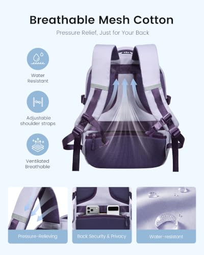 Image of LOVEVOOK Laptop Backpack for Women, Waterproof Work Travel Backpack with Large Cup Pockets for Teacher Nurse, 17.3 inch Computer Bag College Bookbag Daypack, Gifts for Women, Light Purple