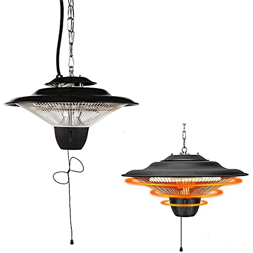 Samnuerly Riscaldatore da Esterno Elettrico, riscaldatori a Sospensione a soffitto a infrarossi da 1500 W/2000 W per Uso Interno ed Esterno, Controllo Interruttore a Fune