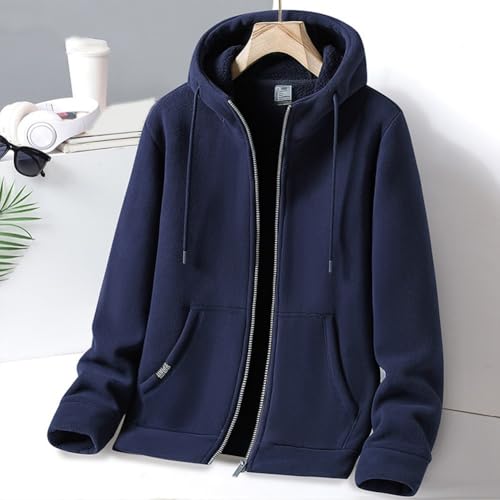Chaqueta cálida de forro polar con capucha para hombre, adecuada para uso doméstico y aventuras al aire libre (L azul)