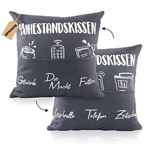 45 x 45cm Zierkissenbezug mit 6 Taschen Ruhestandskissen Lustige Männer Kissenbezug zum Befüllen Kissenhülle Geschenk Zierkissenhülle zum Geburtstag Dekokissenhülle Weihnachten Sofakissenhülle