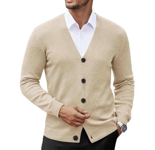 Men Slim Fit V-Neck Button Down Knit Cardigan Sweater Casual Soft Long Sleeve Knitwear3