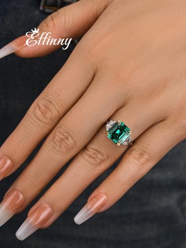 4.5ct Canary Yellow/Emerald Green Engagement Ring for Women,Two-Tone Asscher Cut Three Stone Promise Ring in 925 Sterling Silver3