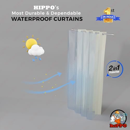 Image of HIPPO HDPE Coated Waterproof Outdoor Balcony Curtain 260 GSM - Rain, Sun & Dust Protection Light Filtering Curtains for Home, Garden, Veranda & Hotel (4 Feet X 8 Feet, 2IN1 Bamboo-Mocha, 2 PC)