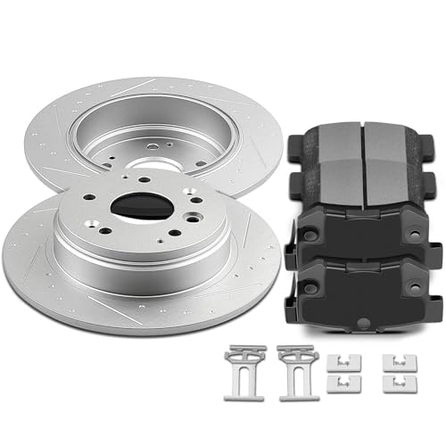 Image of SCITOO Rear 11.11 inch Brake Pads and Rotors Kits Rear：31316;D536 | Drilled & Slotted Rotor and Brake Pads Fit For 2004-2008 For Acura For TL,2003-2011 For Honda For Element