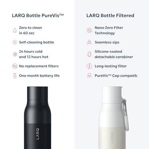 Image of LARQ Stainless Steel Bottle - Self-Cleaning Water Bottle And Water Purification System, Black, Pack Of 1, 500 Milliliters