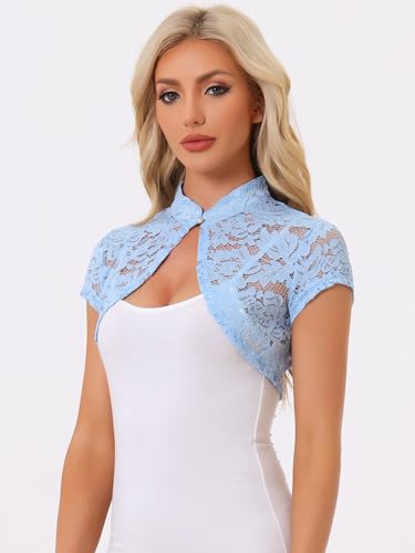 Image of Allegra K Women's Lace Cardigan Stand Collar Short Elegant Shrug Open Front Cropped Bolero Cardigan