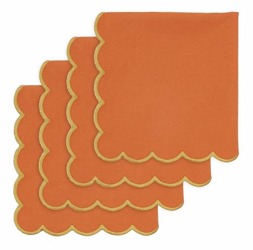 Image of PurpleEssences Scalloped Cloth Napkins 18x18 in - Orange Edge Golden Yellow