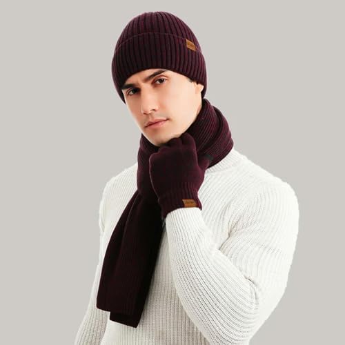 Conjunto bufanda gorro guantes hombre invierno cálido casual exterior 3