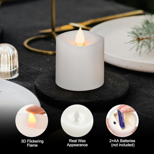 Image of 3x3 Flickering Flameless Candles, Real Wax LED Battery Operated Candles, 3 inch Flameless Candles with Remote, for Wedding Holiday Decorations,White