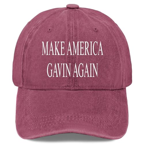 Make America Gavin Again Funny Hats for Men Trendy Washed Distressed Baseball Wine Red