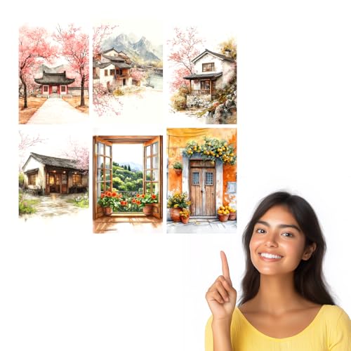 Image of SiddArtify Watercolor Asian Wall Art Prints Set - Traditional Building Poster Decor for Living Room Bedroom Office - 12x18 inch Board Pack of 6