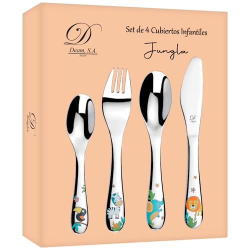 Estuche de 4 Cubiertos Infantiles con diseño de 'Jungla'. Disponible Grabado Personalizado (09708)