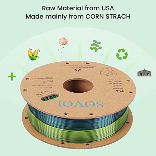 Image of Sovol 3D Printer Silk Shiny Gradient Multicolored Fast Change Rainbow PLA 1kg (2.2 lbs) Spool 3D Printing Materials, Wiring Tightness, Dimensional Accuracy + /- 0.03 mm, 1.75 mm, Green Rainbow