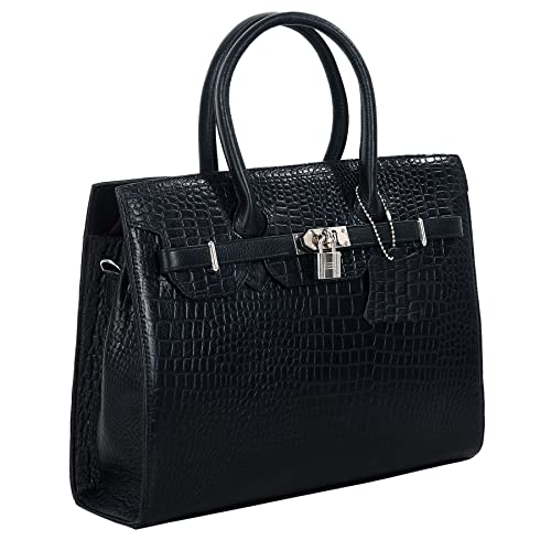 Image of RICHSIGN LEATHER ACCESSORIES Full-Grain Natural Cro Leather Top-Handle satchel Tote Handbags & Shoulder Sling Bags For Women Office Branded Stylish Size- L-12 X H-10 x W- 5 Inch