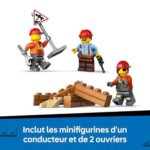 LEGO City Le Bulldozer Jaune - Jeu de Construction de véhicule de Chantier de Grande Taille - 3 Minifigurines - Briques supplémentaires & Panneau - Cadeau d'anniversaire pour garçon dès 8 Ans 60466