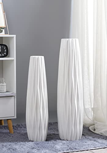 White Ceramic Vase 17.7 Inches Tall Floor Flower Holder Decorative Large Vases For Table Centerpieces Shelf Home Decor Living Room Branches Sky-Dried Flower Arrangement Simple Decorative #TOP6