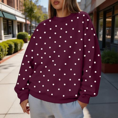 Polka Dot Sweatshirts for Women Fleece Oversized Casual Pullover Tops - image 2